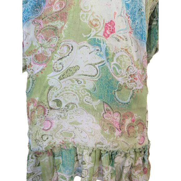 Vintage Y2K Forest Fairy Top Sheer Green Sparkle Paisley Ruffle Mesh Floral XL - Picture 6 of 10